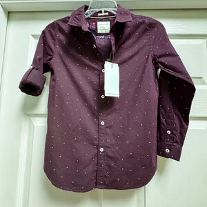 NWT Boys Cactus Boys Button Down Shirt 9/10 Burgundy with White Polka Dots